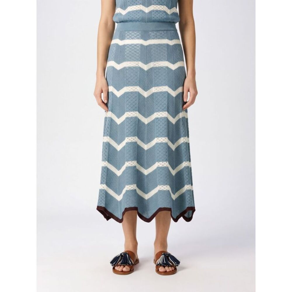 La Doublej Women La Doublej Chevron Pattern Cotton-Knit Pencil Midi Skirt